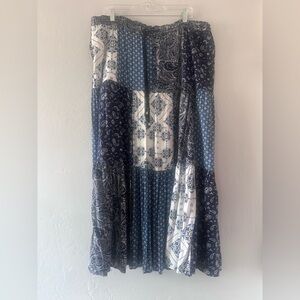 Style & Co Skirt Blue White Lined Long Patchwork Plus Size 0X